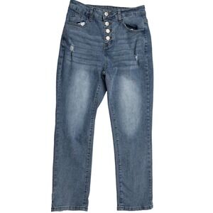 High Rise Denim Button Fly Straightleg Jeans‎ Distressed Y2K Aesthetic Grunge 28